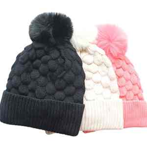 <b>Womens</b> Thick Fleece Lined Knitted <b>Beanies</b> With Fur Pom Bows & Camouflage Cartoon Design Warm Winter <b>Beanies</b> Hats - Product Image 1