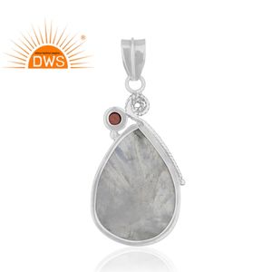 ขายดีที่สุดเงินสเตอร์ลิงธรรมชาติรุ้งดวงจันทร์หินและโกเมนพลอยจี้เครื่องประดับที่กำหนดเองผู้ผลิต - Product Image 3