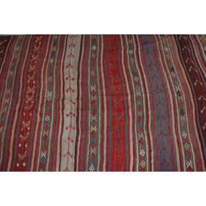 Tapis Kilim Turc Vintage 4,6x8,4 pieds en Laine Rouge Écologique avec Motif Patchwork et Dos en Latex - Product Image 4