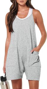 Mono de punto gris sin mangas para mujer, cuello en V, tirantes finos, ajuste holgado con bolsillos, ropa informal para primavera y verano - Product Image 2