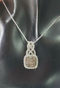 JEWELSPAARK Collier pendentif halo en diamant blanc brun naturel rond de 1,75 ct pour femme, chaîne en argent sterling - Product Image 4