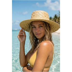 Beige <b>Straw</b> <b>Hat</b>, Flat Top, Wide Brim, <b>Summer</b> Beach Style HSR2128 - HSR2128-BEJ - Product Image 2