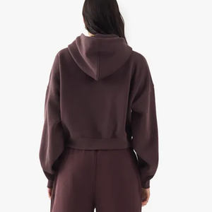 Gran oferta, Sudadera con capucha BoxyZip con guión de contraste para mujer con hombros caídos de Chocolate, sudaderas con capucha antiarrugas y transpirables para mujer - Product Image 1
