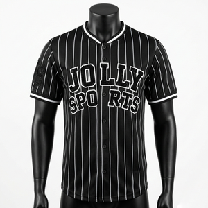 Camiseta de Béisbol para Hombre, 100% Algodón, Corte Holgado, Malla de Poliéster de Secado Rápido, Negra con Rayas Blancas, Logotipo Bordado en Tela Tackle Twill - Product Image 1
