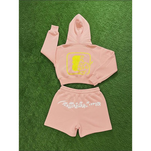 Custom Cropped Polyester/Cotton Men's hoodie Shorts <b>Sets</b> Printed Clothing <b>Knitted</b> Heavyweight Boxy Breathable <b>set</b> - Product Image 6