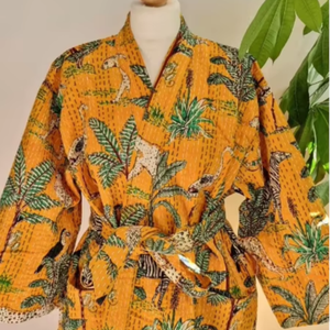 Manteau matelassé fait main de Style Kantha pour femmes Kimono en pur coton imprimé Jungle confortable respirant vêtements de nuit thermiques été - Product Image 1