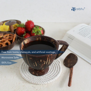 Tasse à thé en coquille de noix de coco naturelle et écologique | Ensemble de boissons saines biodégradables pour le thé et le café - Product Image 2