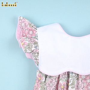 Conjunto de Ropa de Verano para Bebés Niñas, 100% Algodón, Cuello Redondo con Volantes Rosados, Diseño Floral, OEM ODM, Venta al Por Mayor, Body con Bordado a Mano - Product Image 3