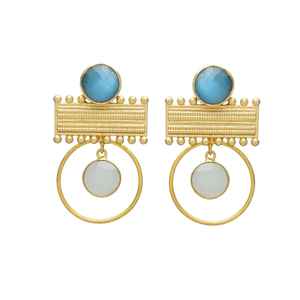 ต่างหูห้อยพลอยมูนสโตนชุบทอง - Product Image 1