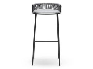 Taburete de bar hecho de marco de aluminio con respaldo de cuerda tejida y asiento cubierto de tapicería para uso interior y exterior - Product Image 5