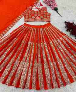 Lehenga Choli en coton georgette de designer, imprimé brodé, dupatta multicolore, design moderne, lavable en machine, vêtement ethnique - Product Image 2