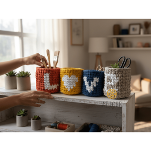 Lot de 4 paniers de rangement multicolores en fil de t-shirt, organisateur tissé doux pour le salon et la décoration intérieure, 5,5x5,5 pouces - Product Image 1