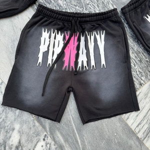 Pantalones cortos de hombre de rizo francés con serigrafía DTG personalizada, ropa de calle Vintage de algodón 100% lavado con ácido desteñido al sol con dobladillo crudo - Product Image 5