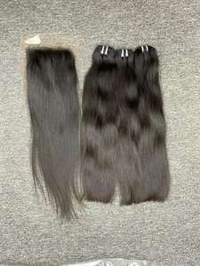 Venta caliente 100% Raw Vietnam Remy Extensiones de cabello Super Double Drawn Bone Straight Bundles HD para encaje Frontal para la fabricación de pelucas - Product Image 2