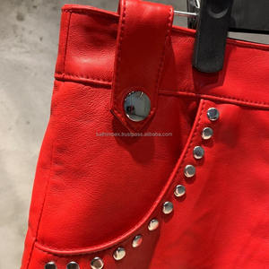 Fashionable Red Women Casual <b>Leather</b> Lace <b>Shorts</b> with Drawstring Closure Belt Loops Side Stripes for Party & Daily Wear - Product Image 4