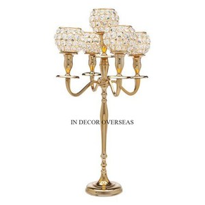 Alta demanda, plata brillante, aluminio pulido fundido y cuentas de cristal transparente, aspecto elegante, decoración de boda, suministro de candelabros - Product Image 4