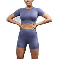 Ensemble deux pièces de sport et yoga pour femme avec logo personnalisé OEM, haut court et short, couleur unie, en tissu tricoté 100 % coton, écologique et respirant