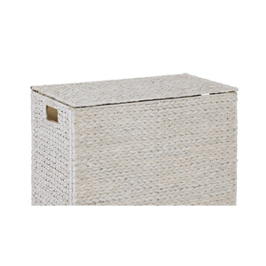 Handwoven Whitewash Water Hyacinth <b>Large</b> Double <b>Laundry</b> Hamper <b>with</b> <b>Lid</b> & Liner 2 Sections <b>Large</b> <b>Laundry</b> <b>Basket</b> from Vietnam - Product Image 3
