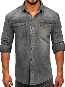 Denim <b>Shirt</b> <b>Men</b> Denim <b>Jeans</b> <b>Shirts</b> Autumn Spring Long Sleeve Slim Fit Cotton <b>Shirts</b> Casual Neck Knitted Custom Printed Designs - Product Image 5