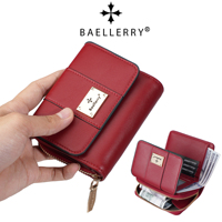 Dompet Wanita Baellerry, Dompet Pendek Mewah, Dompet Lipat Tiga dengan Resleting, Dompet Kulit PU Berkualitas Tinggi untuk Wanita