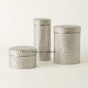 ชุดเครื่องครัว3ชิ้นอุปกรณ์กล่องเก็บโลหะเคลือบเงาสีเงินเงามันเงา - Product Image 1