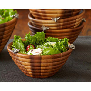 Cuenco de diseño antiguo para servir, cuenco de madera de acacia con Plato decorativo de diseño de Rosa plateada de Metal para decoración de mesa de comedor, ensaladera - Product Image 4