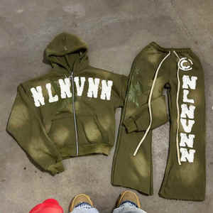 Survêtement vintage personnalisé imprimé style urbain, délavé à l'acide, respirant, coupe régulière, avec appliques et cordon de serrage - Product Image 2