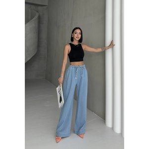 <b>Elastic</b> <b>Waist</b> Palazzo Trousers 7076 - Medium Blue - Product Image 3