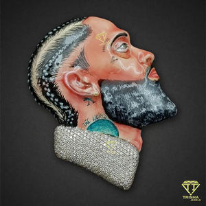 Colgante DE CARA helada de esmalte personalizado de rapero 3D de plata de ley 925, colgante de cara cultivada de laboratorio VVS personalizado de Hip Hop - Product Image 4