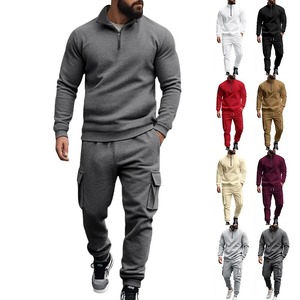 ชุดวอร์มผ้าฝ้าย100% เป็นมิตรกับสิ่งแวดล้อมสำหรับผู้ชาย, ชุดวอร์มผ้าคอตตอนอุ่นมีคอตั้งกางเกงสองชิ้นสำหรับฤดูใบไม้ร่วงฤดูหนาว - Product Image 1