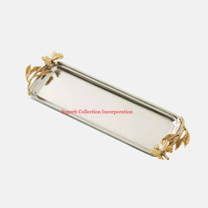 Plateau en métal martelé de la plus grande qualité avec poignée florale Plateau de service écologique pour décoration de table et collations pour fournitures d'hôtel - Product Image 5