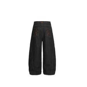 High Street à la mode Vintage été hommes ample botte coupe jean Denim pantalon séchage rapide plissé conception poche brodée - Product Image 3