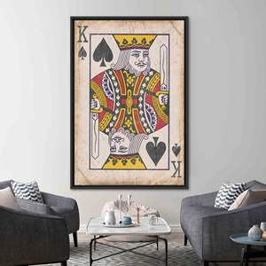Printed Canvas Artwork: King of <b>Hearts</b> Abstract Wall Decor,<b>Black</b> Framed - Product Image 1