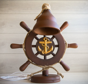 Wooden <b>Table</b> Lamp Nautical Style Steering <b>Wheel</b> <b>with</b> Carved Anchor Handmade Stand High Quality Lamp - Product Image 2