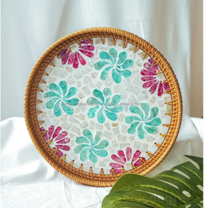 Plateau en pierre bleue en nacre | Plateau de service décoratif coloré pour la maison, le Restaurant, le café - Product Image 4