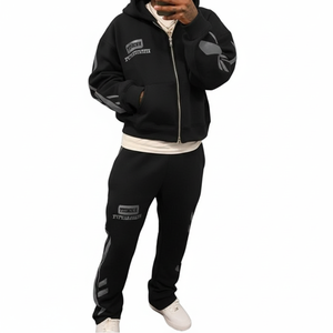 Services OEM de conception personnalisée : Survêtements pour hommes, style streetwear, coupe ample, grammage lourd, coupe évasée, avec fermeture éclair, style hip-hop - Product Image 5