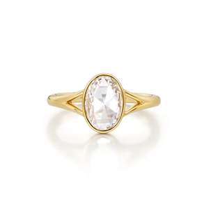 Anillo de compromiso con diamante ovalado talla rosa de 1.51 ct, E VS1, diamante cultivado en laboratorio, en oro amarillo de 14K, favorito para el registro de boda - Product Image 1