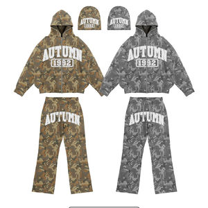 Top Quality Printed Sweatsuits Two Pieces Fleece Tracksuit Set <b>Oversized</b> Distressed Vintage Flared <b>Sweatpants</b> Suits - Product Image 1