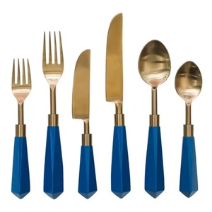 Cubiertos de acero inoxidable Ideal para cocina, mesa, café, hogar, cubiertos con acabado chapado en oro, juego de mango de Color verde de 5 uds. - Product Image 2