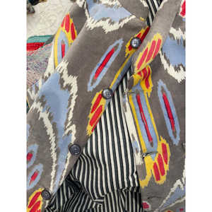 Mens Vintage <b>Nehru</b> <b>Jacket</b> XS 5XL Velvet Cotton Ikat Pattern Printed Embroidered Zippered Closure Hooded Collar Regular Fit - Product Image 2