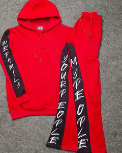 Sudadera con capucha de gran tamaño de algodón de alta calidad Unisex con estampado personalizado 2025, pantalones de chándal acampanados, conjunto de Jogger apilado de talla grande, ropa de calle de invierno - Product Image 4