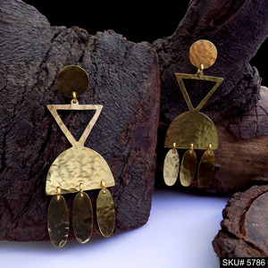 <b>Gold</b> plated Handmade Hammered Designer Drop and <b>Dangle</b> <b>Earring</b> SKU5786 - Product Image 4