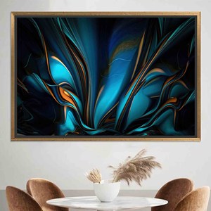 Arte abstracto moderno en lienzo azul y naranja: impresión vibrante para decoración de pared, lienzo con marco dorado - Product Image 1