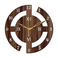 Jam Dinding Kayu Coklat Bentuk Bulat Roman dengan Jarum Kuarsa Desain Art Deco Tebal 30mm Dekorasi Kaca Gaya Antik untuk Ruang Tamu