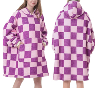 OEM Femmes Couverture Surdimensionnée À Capuche Impression Personnalisée Simple Crochet Tissé Chaud Flanelle Polaire Pull Hiver Grande Taille Convient À Tous