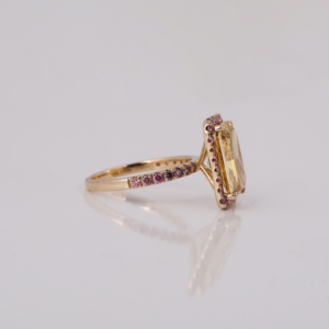 Yellow Radiant Cut Lab Grown Diamond Halo Setting Pink Round Diamond Engagement Ring 18K <b>Solid</b> Gold Trendy Style Women Gift Ring - Product Image 5