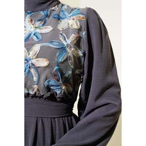 Tulle Front Floral <b>Belted</b> <b>Dress</b> Smoke - Product Image 4