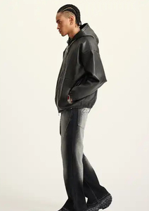 แจ็กเก็ตหนัง PU ซิปรูดสำหรับขี่มอเตอร์ไซค์แนววินเทจมีฮู้ดแบบรูดซิปทรงโอเวอร์ไซส์แจ็คเก็ตแฟชั่นสำหรับผู้ชายกลางแจ้งฤดูหนาว - Product Image 2