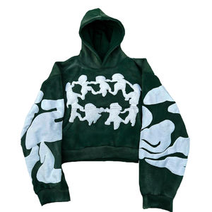 Sudadera con capucha de lavado ácido de algodón 100% de calidad Premium para hombres invierno patrón sólido apliques técnica Streetwear - Product Image 4