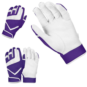 Guantes de Bateo de Cuero Blanco y Morado KATBROS INDUSTRY, Acolchados, con Cierre de Gancho y Bucle, Unisex, para Adultos, de Secado Rápido y Transpirables - Product Image 6